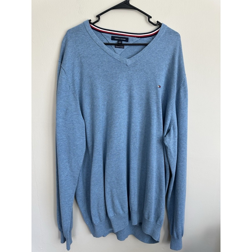 Tommy Hilfiger 3XL Premium Pima Cotton V-Neck Light Blue Sweater Big &‎ Tall
